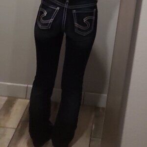 Y2k silver bootcut low jeans